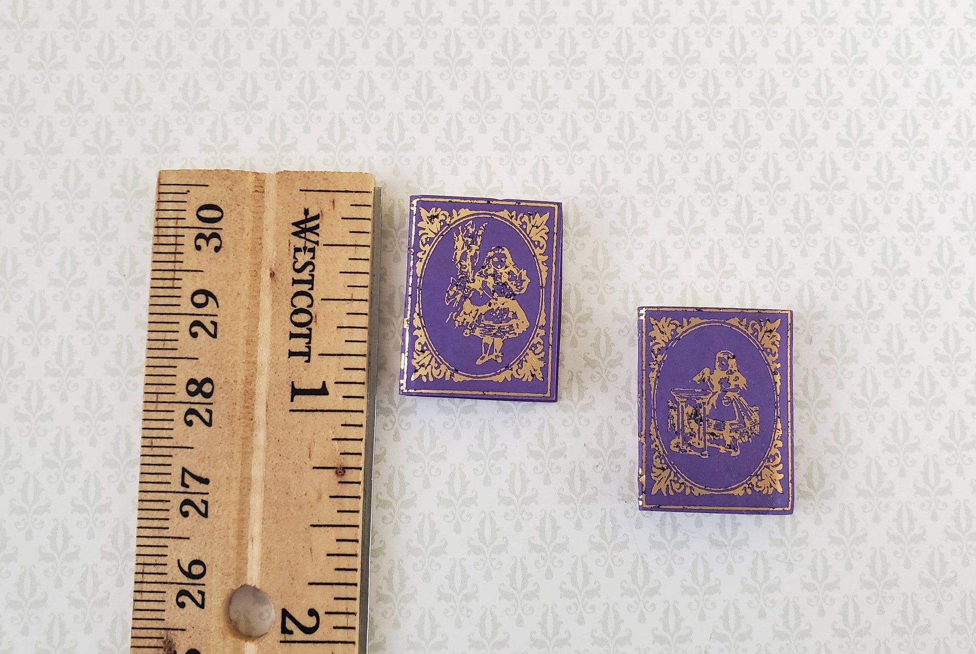 Dollhouse Miniature Books x2 Alice in Wonderland Set Lewis Carroll 1:12 Scale (blank inside)