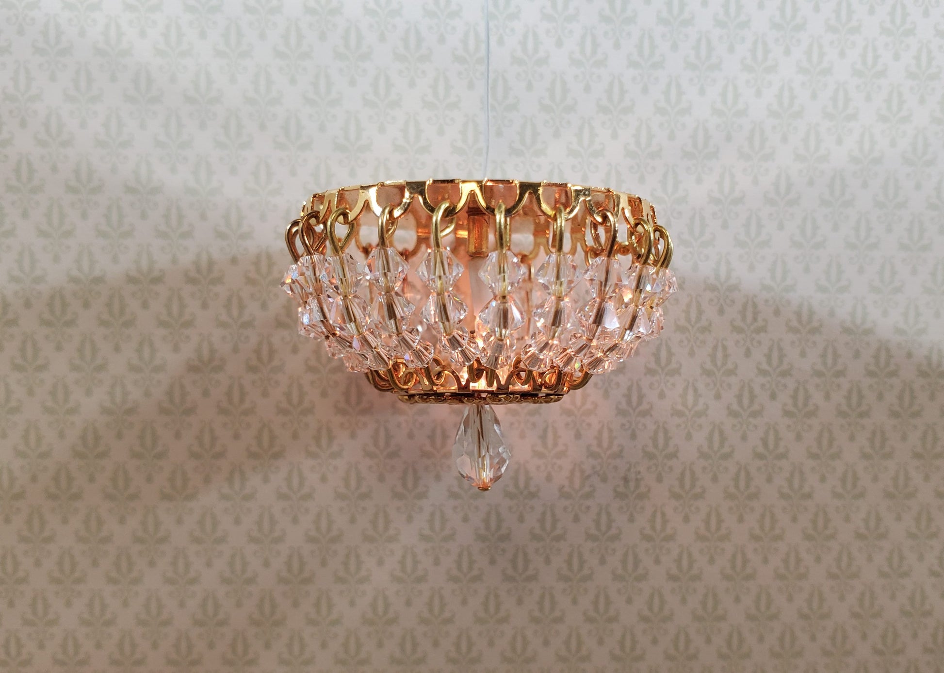 Dollhouse Crystal Ceiling Light Flush Mount Low Profile 12 Volt 1:12 Scale