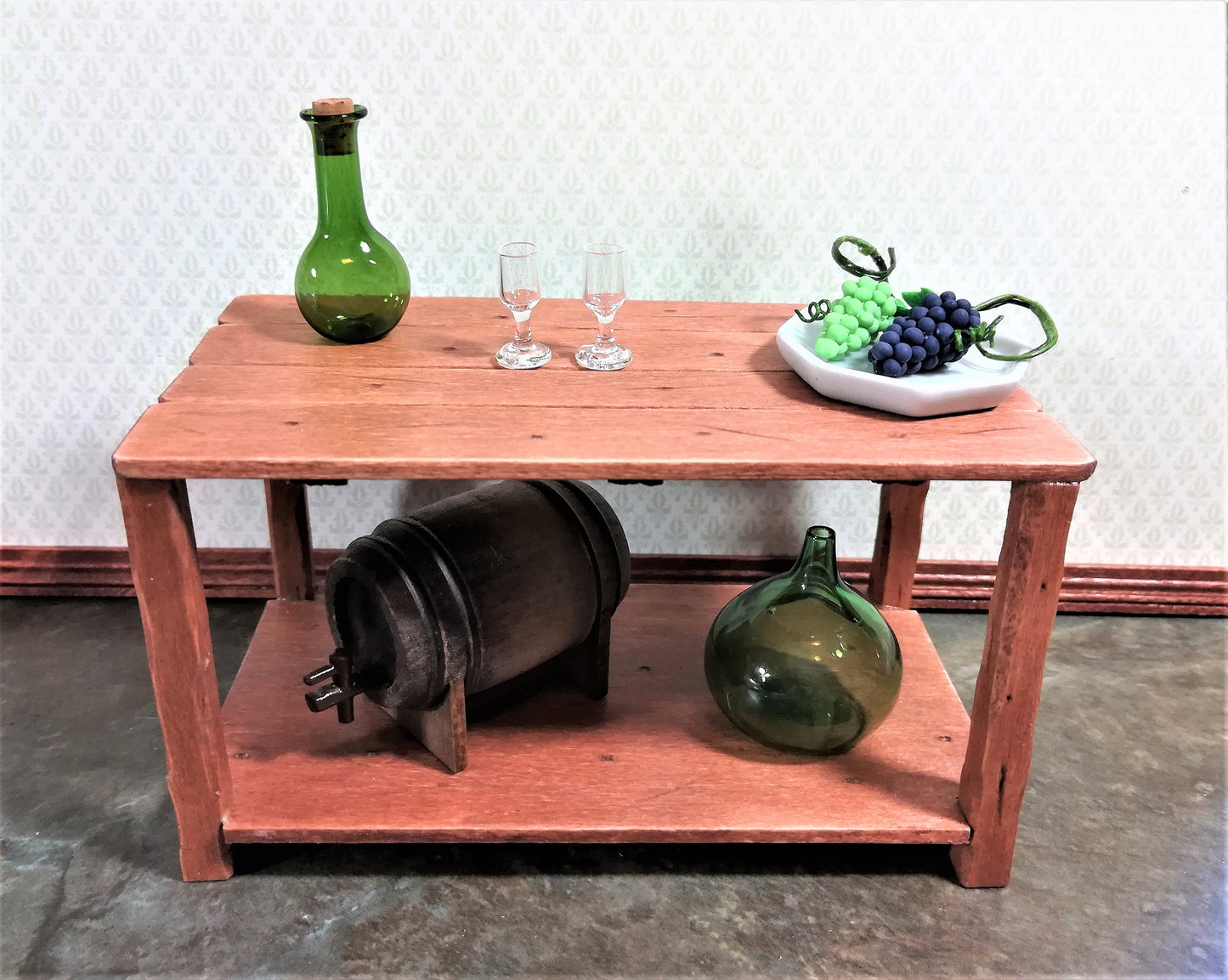 Dollhouse Miniature Glass Bottle Wine Decanter Large Green Corked 1:12 Scale