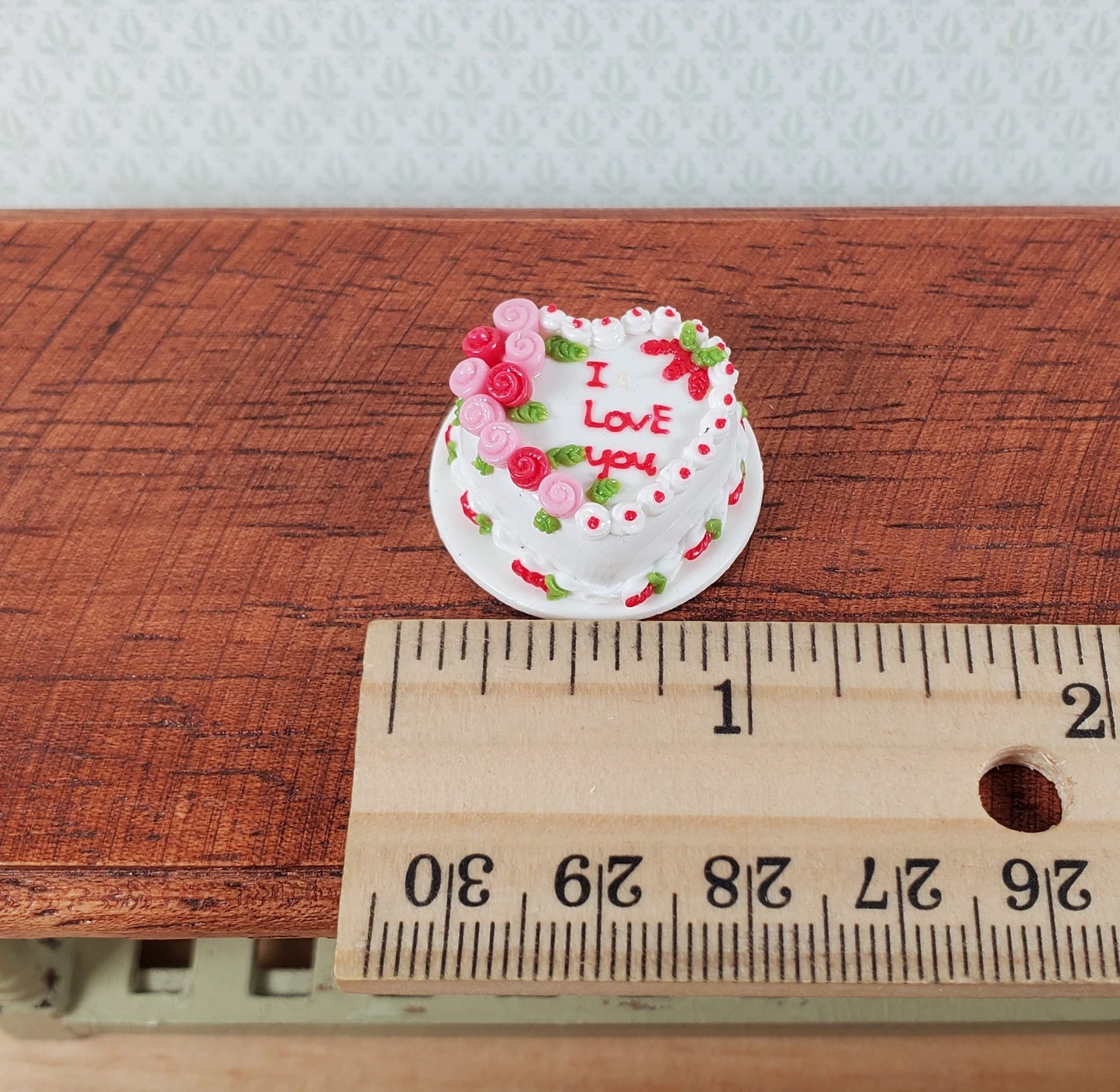 Dollhouse Cake Valentines Day Heart Shaped 1:12 Scale Miniature I Love You