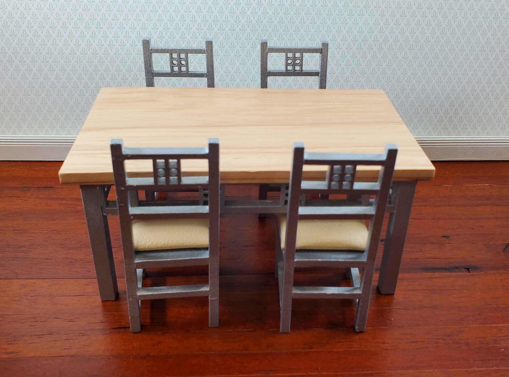 Dollhouse Dining Room Table and 4 Chairs Modern Style 1:12 Scale Miniature Furniture
