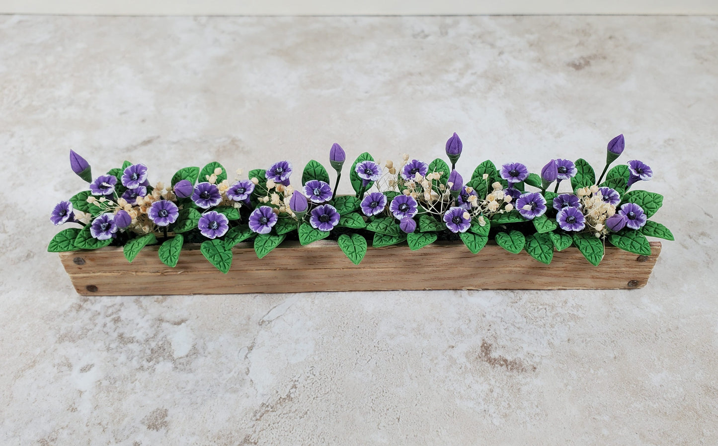 Dollhouse Purple Cupflowers in a 5.5" Window Box Planter 1:12 Scale Miniature