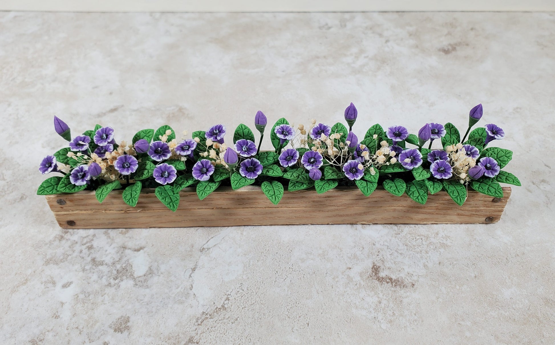 Dollhouse Purple Cupflowers in a 5.5" Window Box Planter 1:12 Scale Miniature