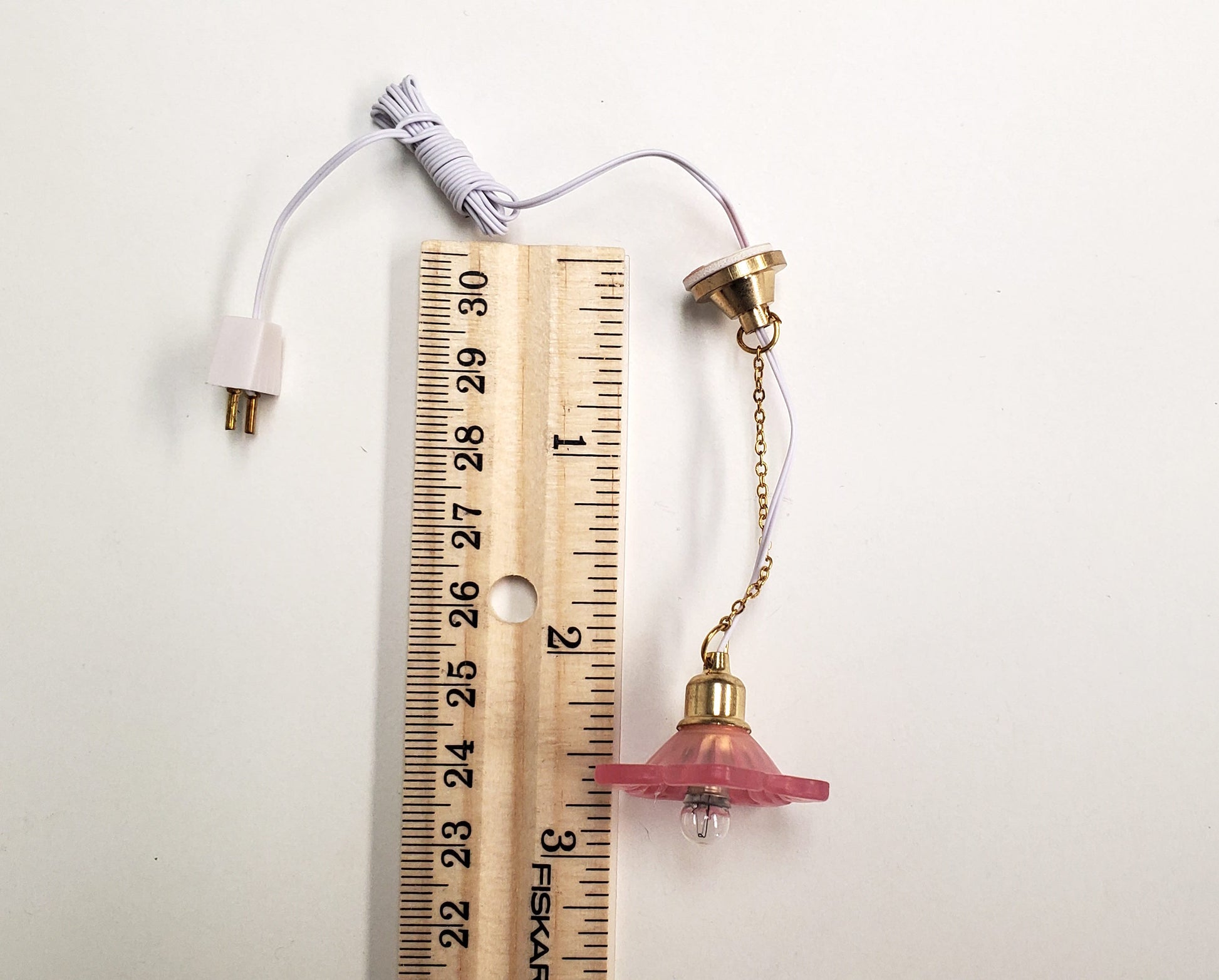 Dollhouse Ceiling Light Frosted Flower Shade PINK 1:12 Scale 12 Volt with Plug