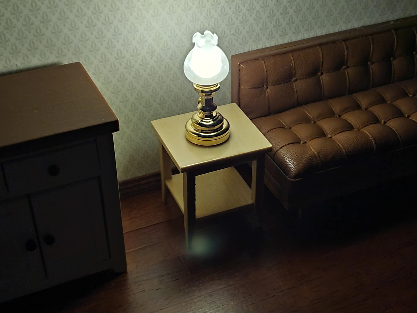 Dollhouse Side Table with Shelf Modern Style Light Oak Finish 1:12 Scale Miniature Furniture