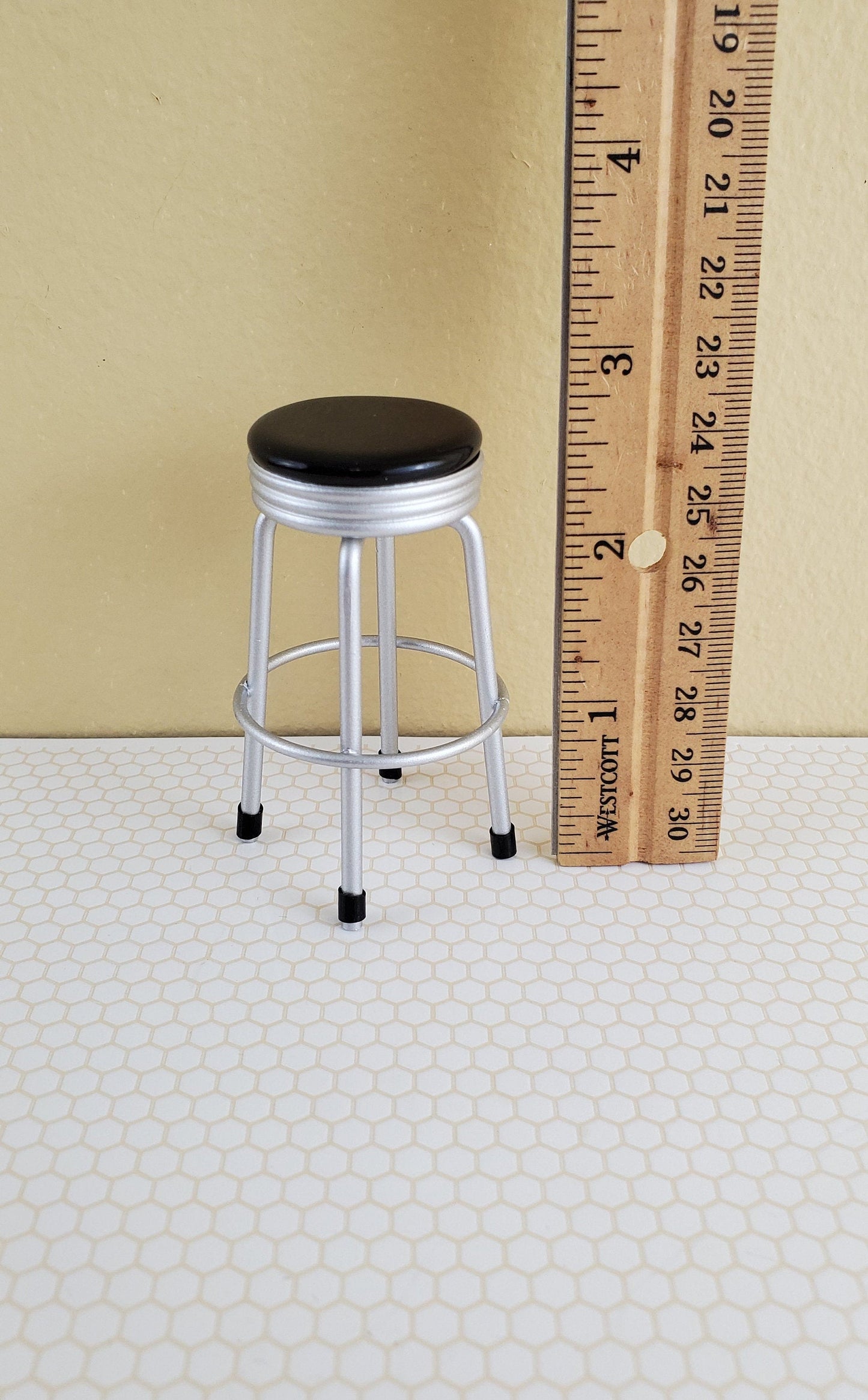 Dollhouse Miniatures 1950s Style Kitchen Stool Black 1:12 Scale Miniature Furniture