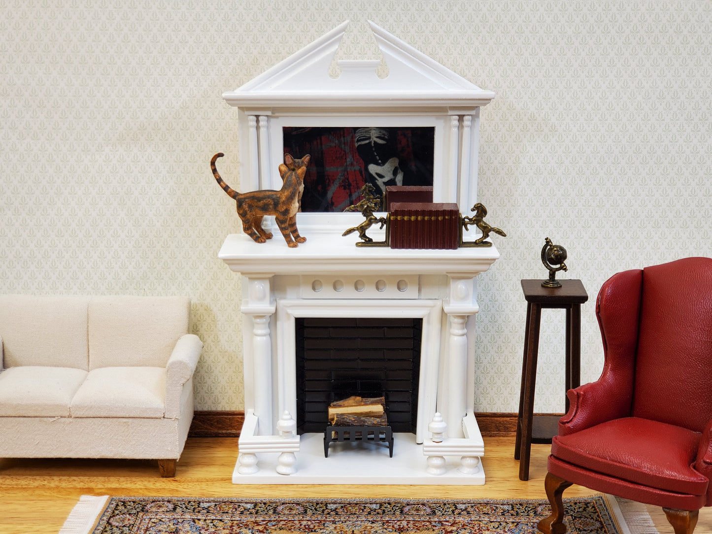 Dollhouse Fireplace Large with Mirror White Finish 1:12 Scale Miniature Furniture
