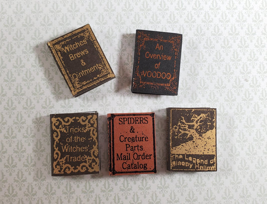 Dollhouse Book Set x5 Witch Reference 1:12 Scale Miniatures (blank inside)