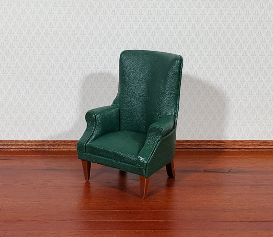 Dollhouse Arm Chair Green Faux Leather 1:12 Scale Miniature Furniture Living Room