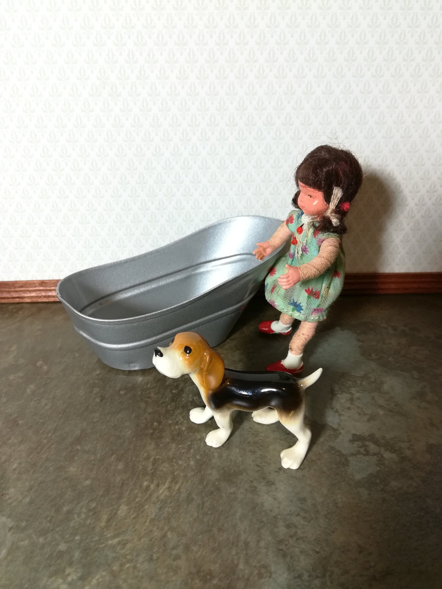 Dollhouse Tub "Galvanized" Small Metal 1:12 Scale Miniature Bathroom Hip Bath
