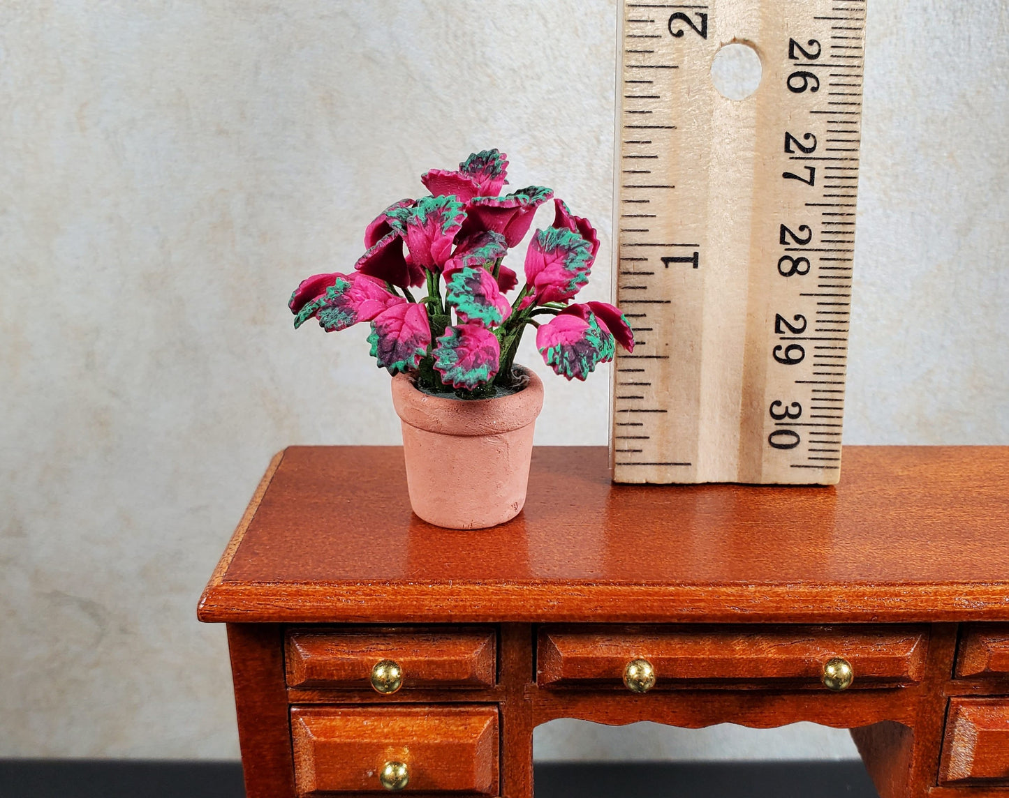 Dollhouse Pink Variegated Coleus Plant in a Terra Cotta Pot 1:12 Scale Miniature