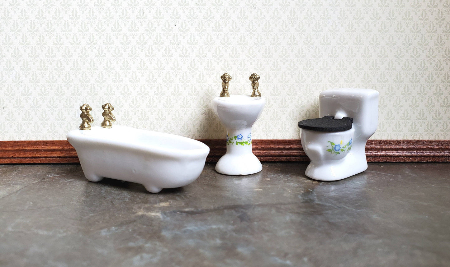 Dollhouse Miniature HALF SCALE Bathroom Set Tub Toilet Sink White 1:24 Scale