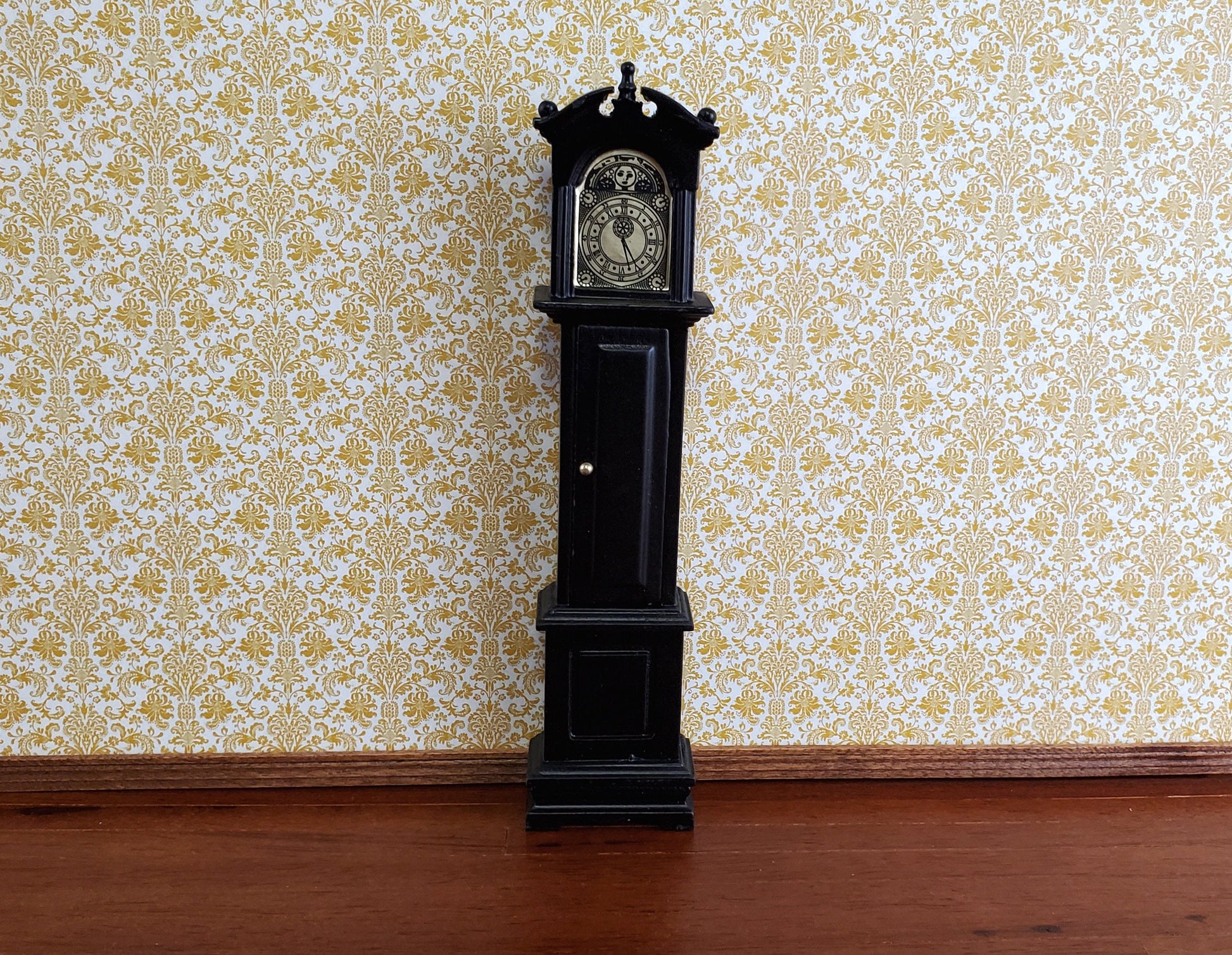 Dollhouse Miniature Grandfather Clock Opens Black Wood 1:12 Scale Furniture
