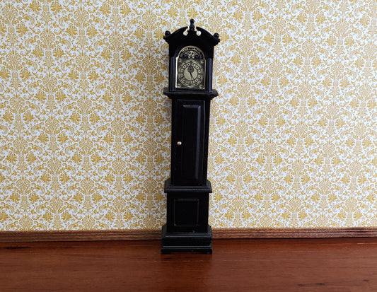 Dollhouse Miniature Grandfather Clock Opens Black Wood 1:12 Scale Furniture