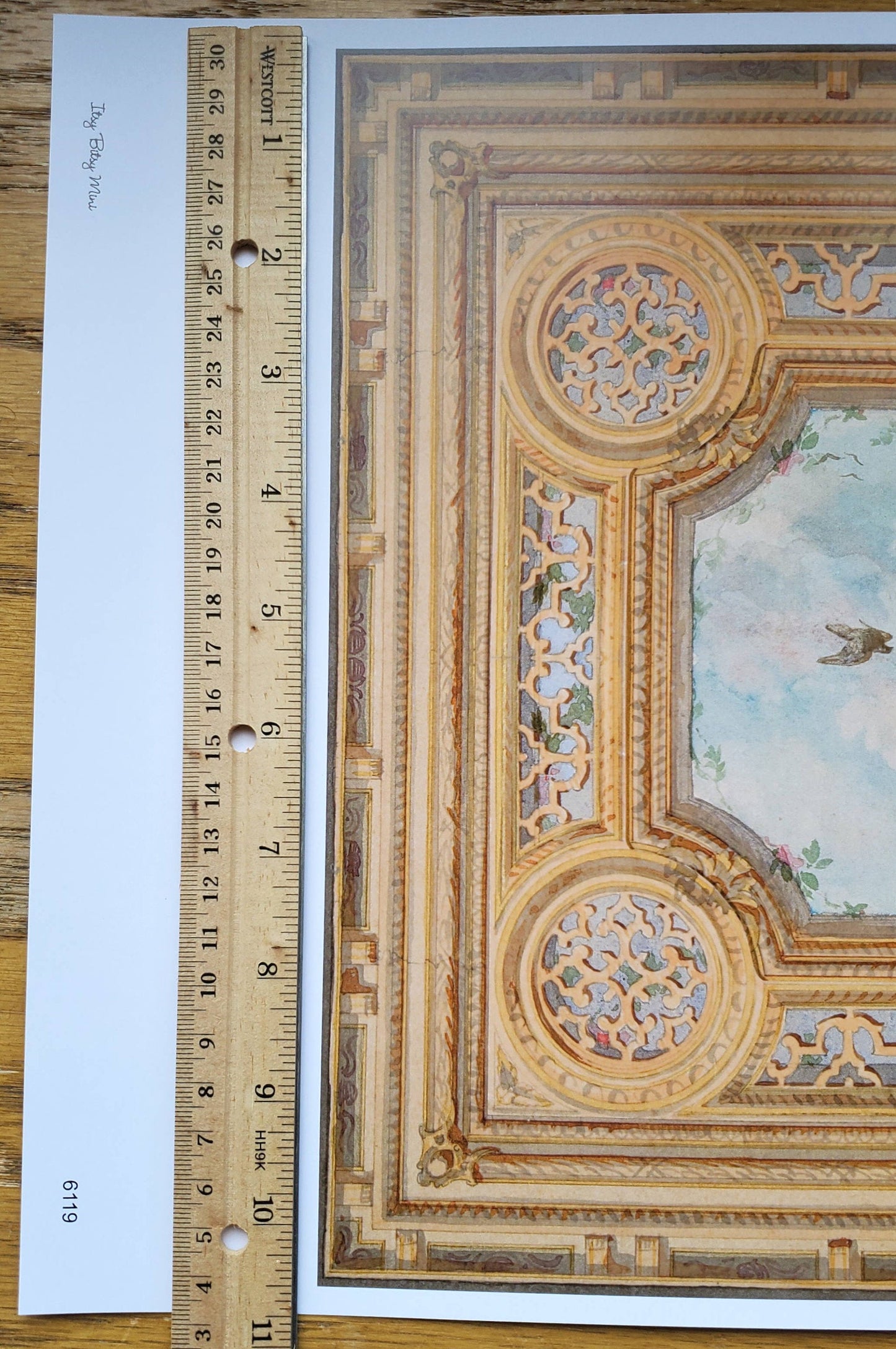 Dollhouse Ceiling Mural Wallpaper Sky Birds Painted Victorian 1:12 Scale Itsy Bitsy