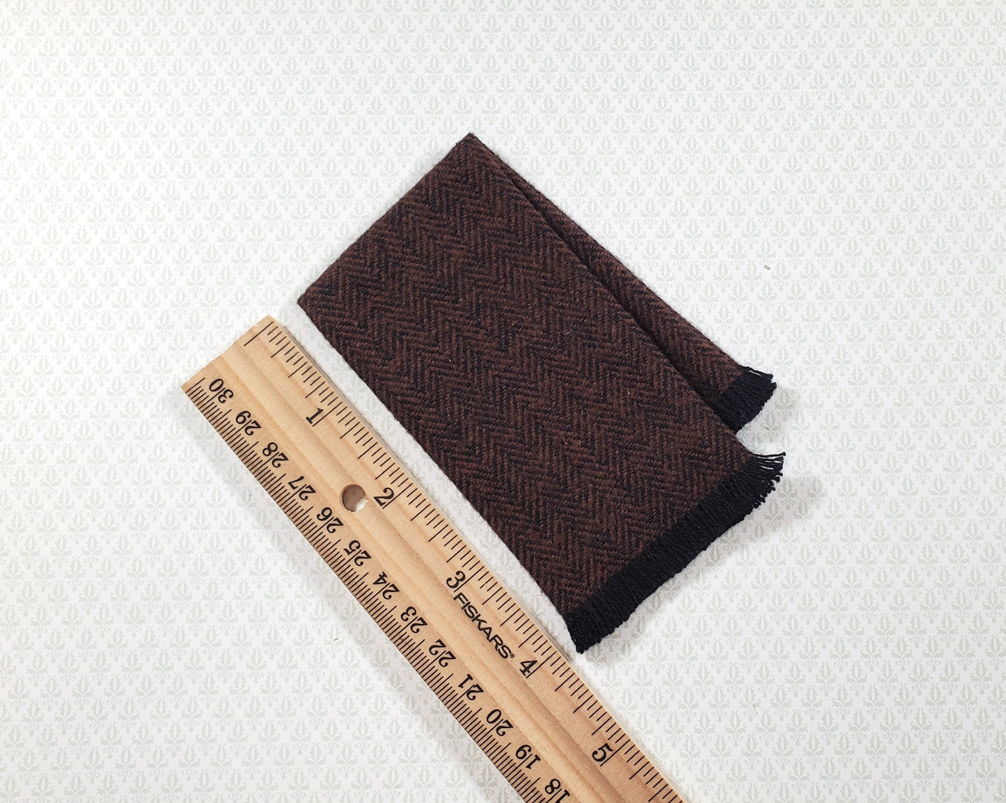 Dollhouse Fringed Blanket Throw Chocolate & Black Herringbone Fabric