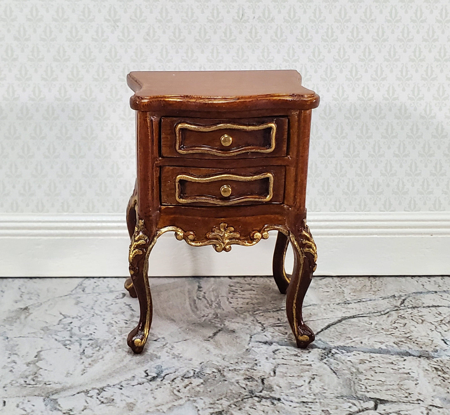 JBM Miniature Side Table or Nightstand with 2 Drawers 1:12 Scale Dollhouse Furniture
