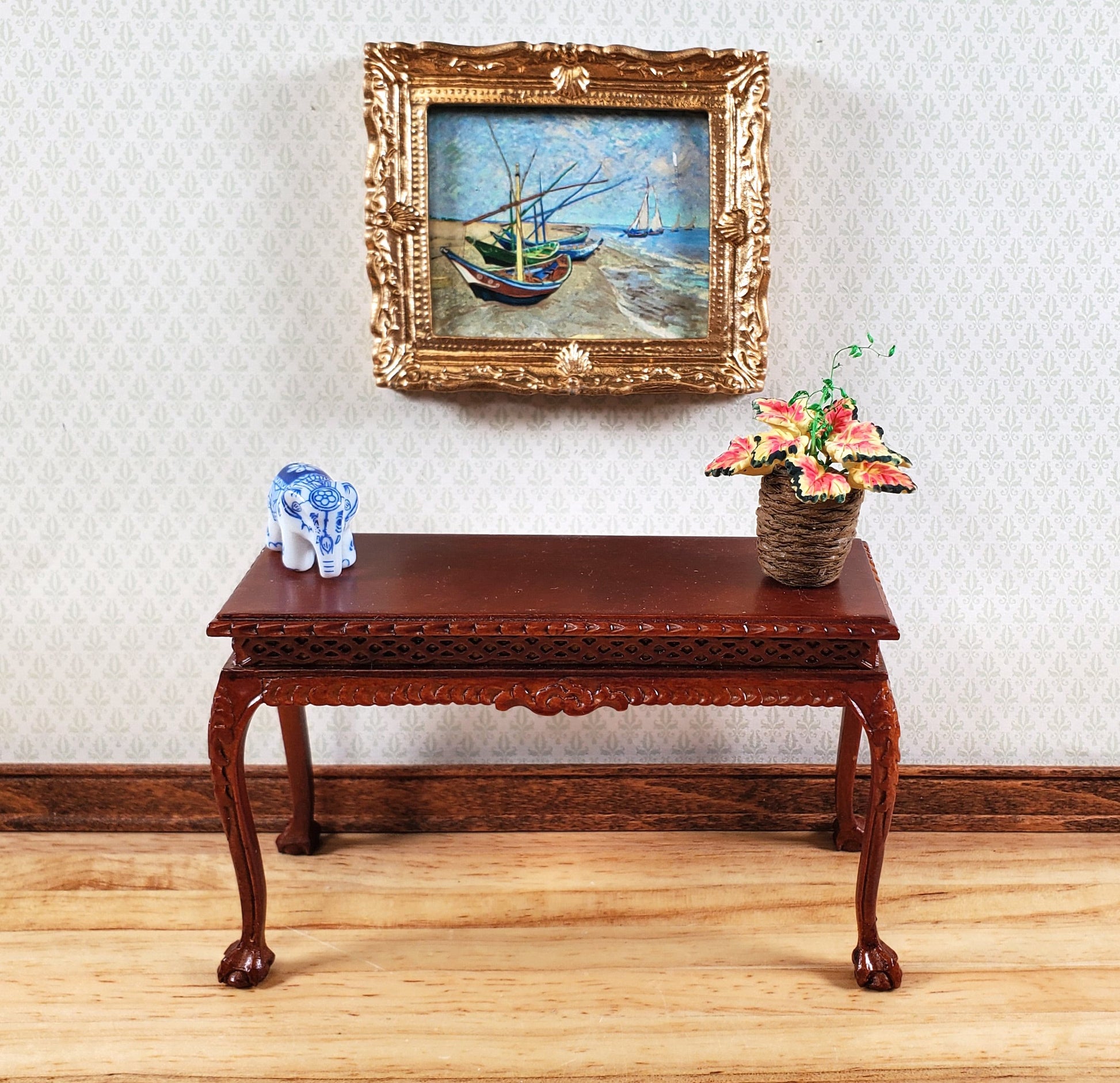 Dollhouse Coleus Plant in a Basket 1:12 Scale Miniature Garden Potted Plant