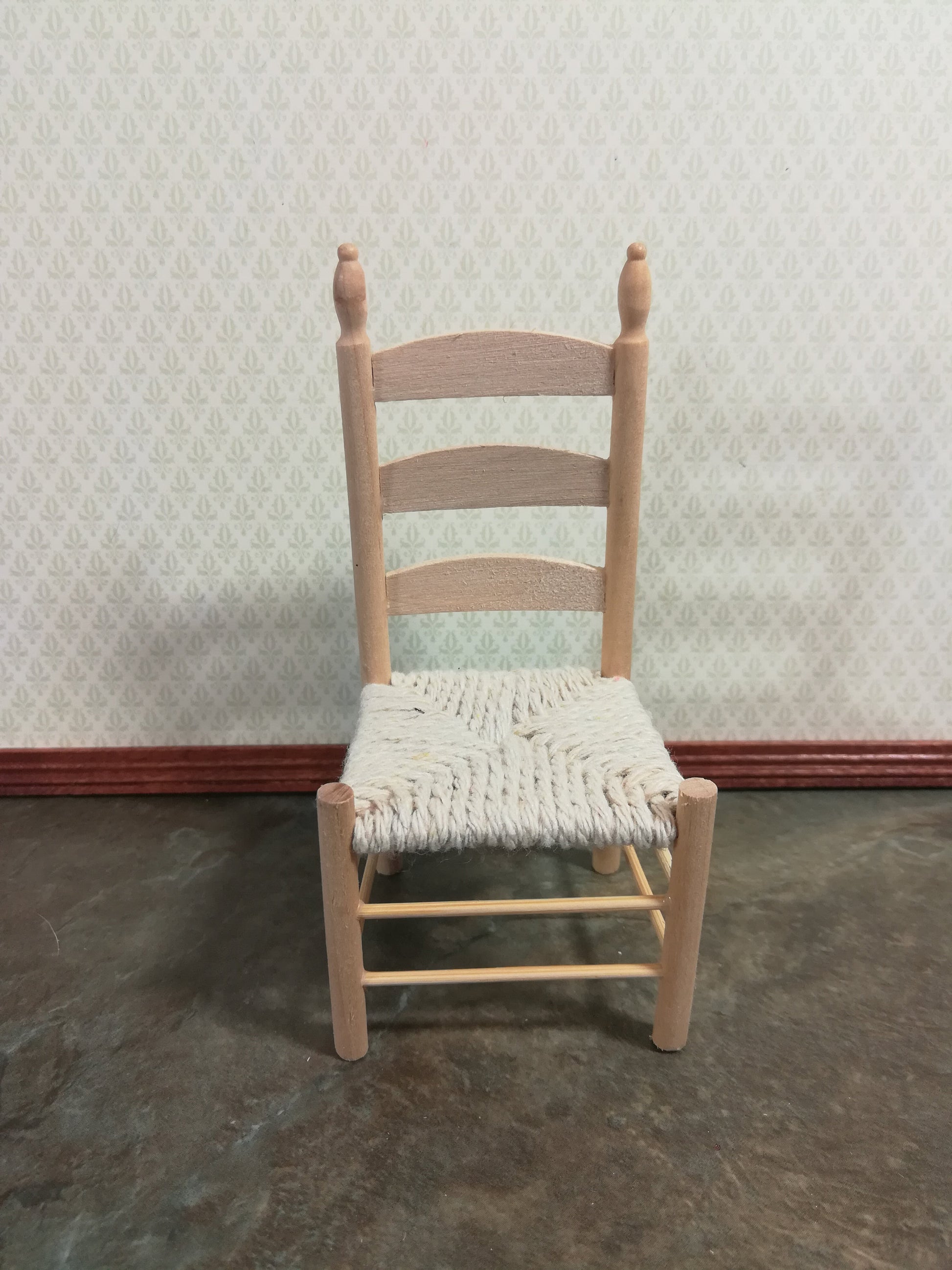 Dollhouse Miniature Ladderback Chair with Rush Seat for Kitchen or Dining Room 1:12 Scale Unfinished