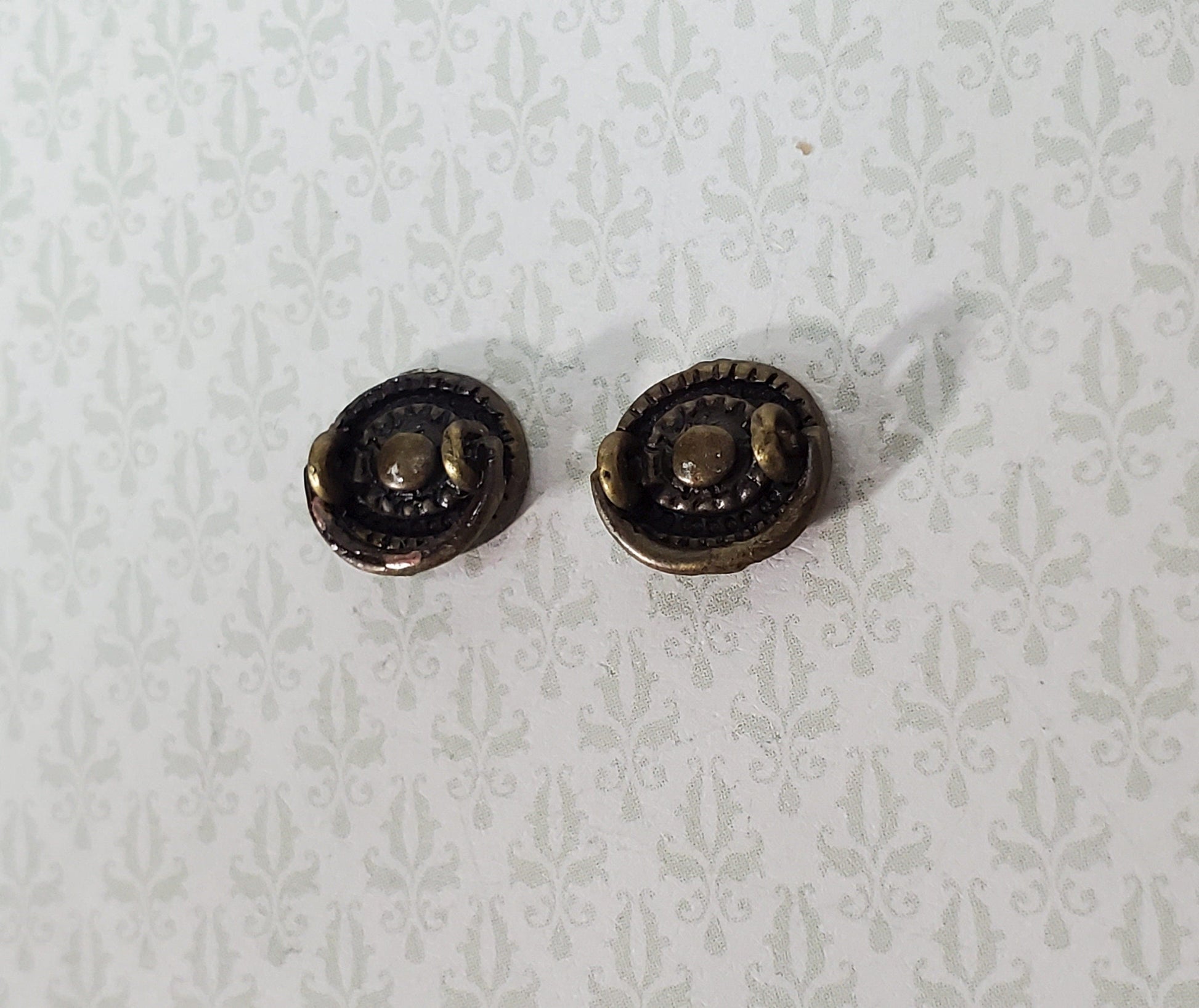 Dollhouse Drawer Pulls with Handle Oval 1:12 Scale Miniature Antique Bronze