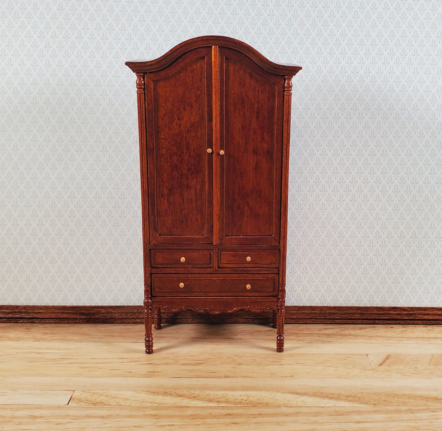 Bespaq Dollhouse Wardrobe 1:12 Scale Miniature Furniture Walnut Finish Estate Piece