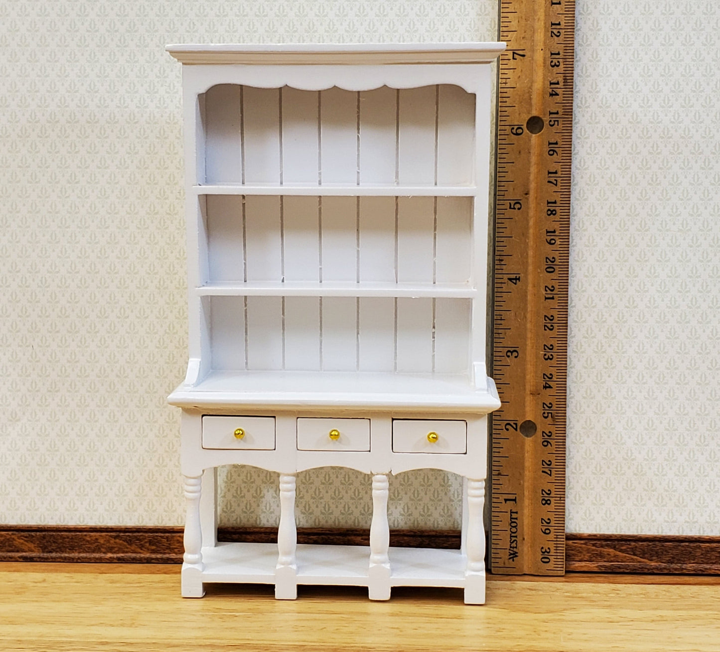 Dollhouse Kitchen Hutch Cupboard with Pot Shelf WHITE 1:12 Scale Furniture