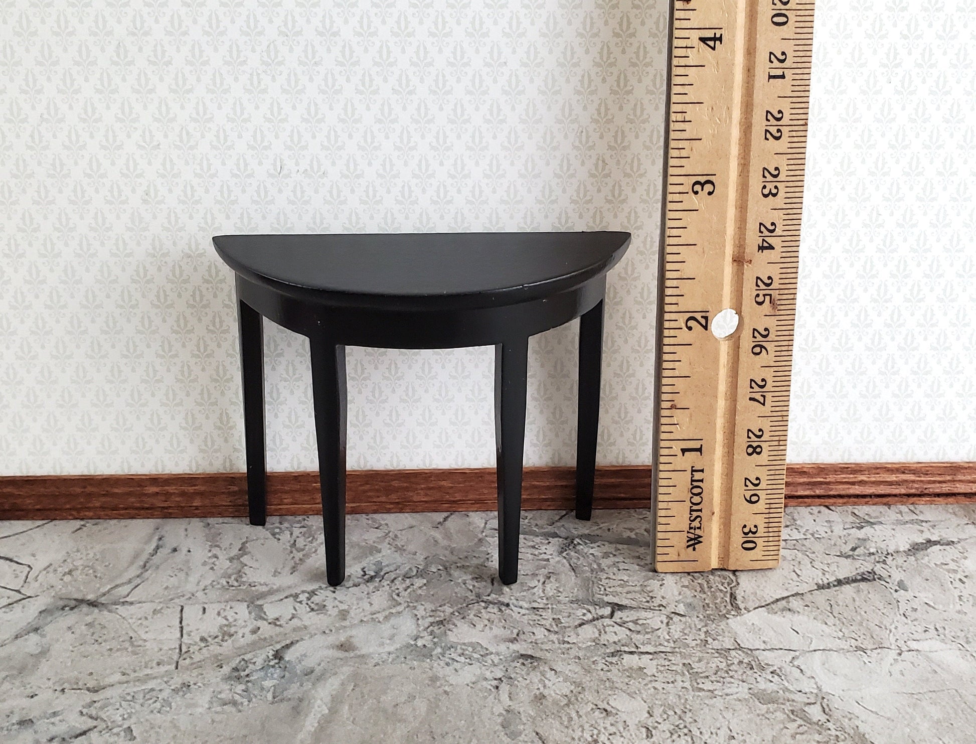 Dollhouse Half Round Hall Table Black Finish 1:12 Scale Miniature Furniture