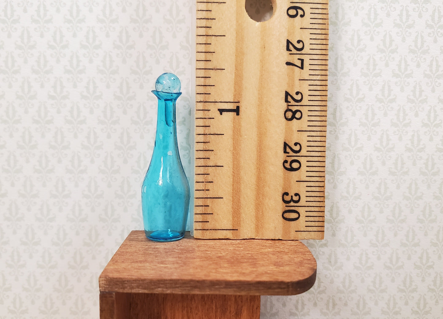 Dollhouse Tall Turquoise Blue Glass Decanter 1:12 Scale Miniature Dining Decor