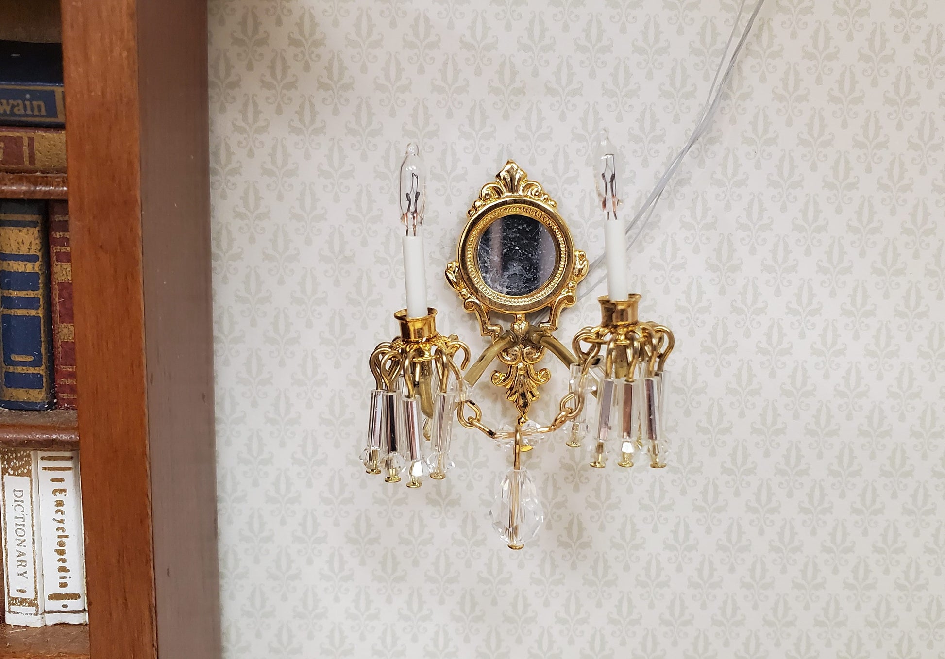 Dollhouse Double Crystal Candle Sconce 12 Volt 1:12 Scale Miniature Handmade