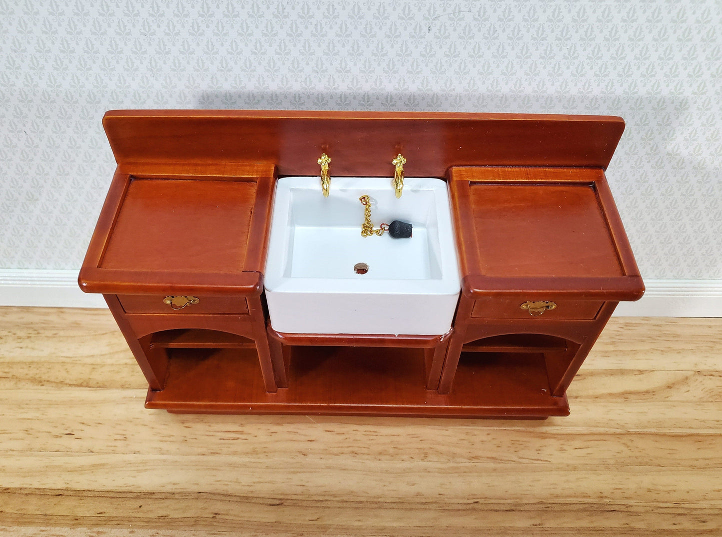 Dollhouse Kitchen Sink Cabinet with Drawers 1:12 Scale Miniature Wood Furniture