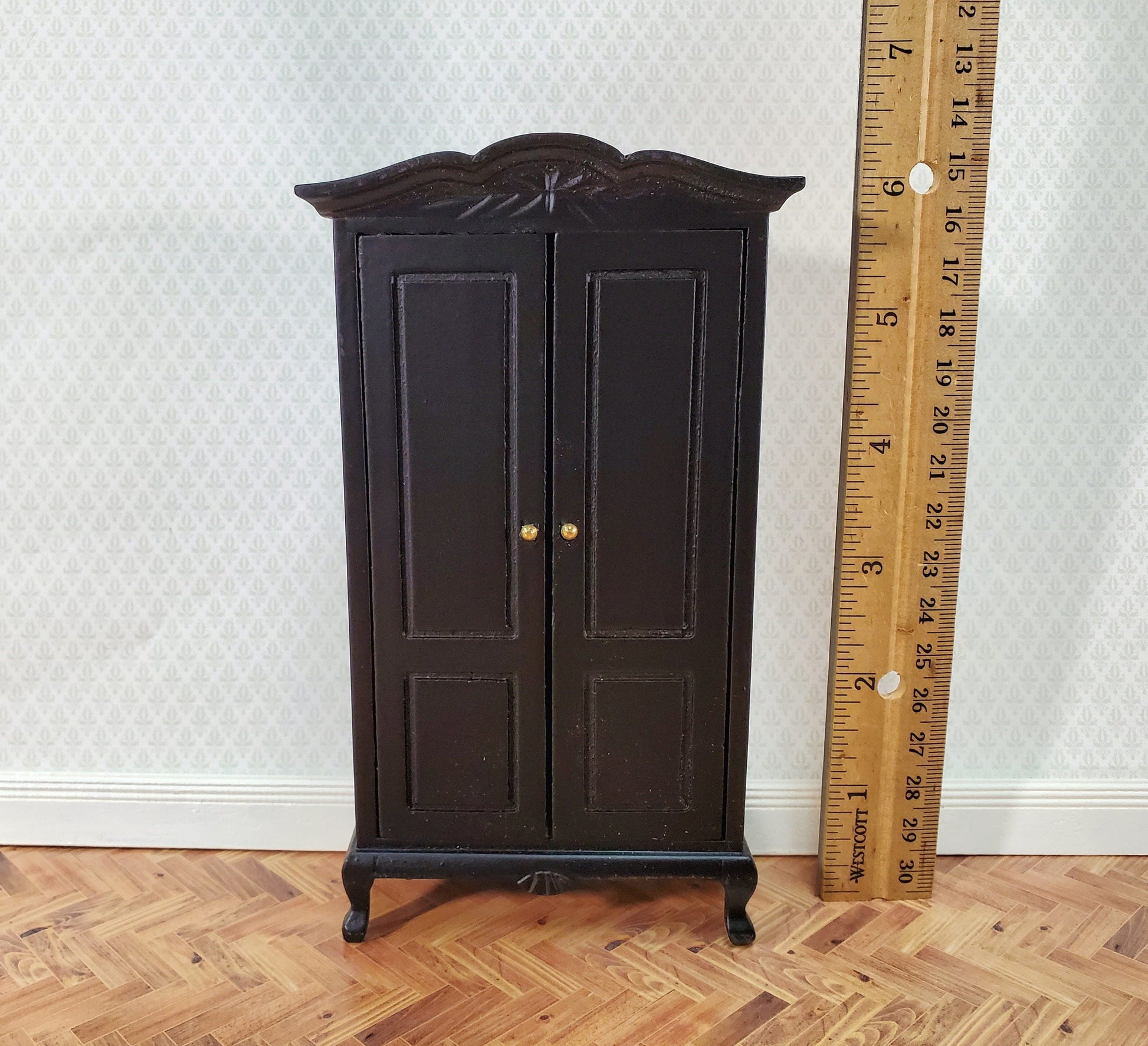 Dollhouse Wardrobe Armoire Black Finish Closet for Bedroom 1:12 Miniature Furniture
