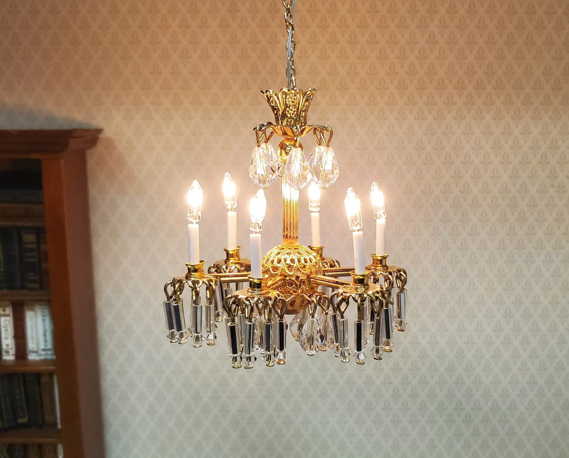 Dollhouse 6 Arm Crystal Chandelier "Sophia" Handmade 12 Volt 1:12 Scale