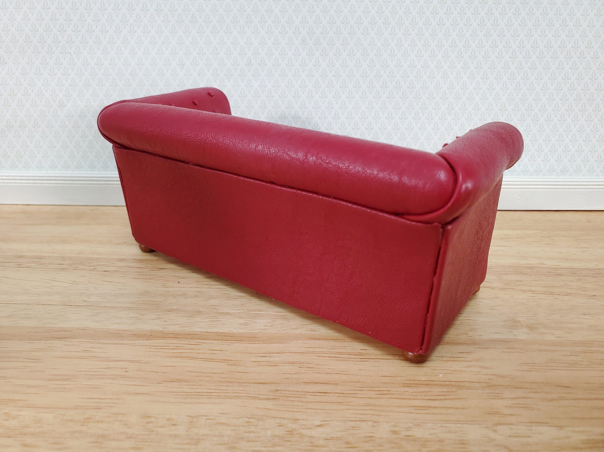 JBM Miniature Chesterfield Sofa Red Tufted Faux Leather 1:12 Scale Dollhouse Furniture