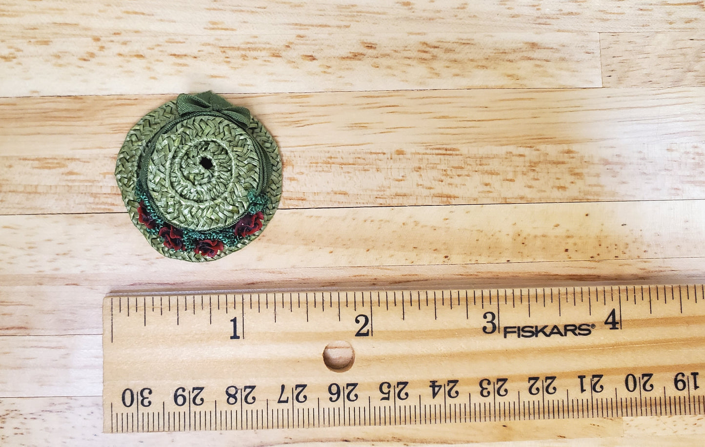 Dollhouse Victorian Hat Green with Red Roses Handmade 1:12 Scale Miniature