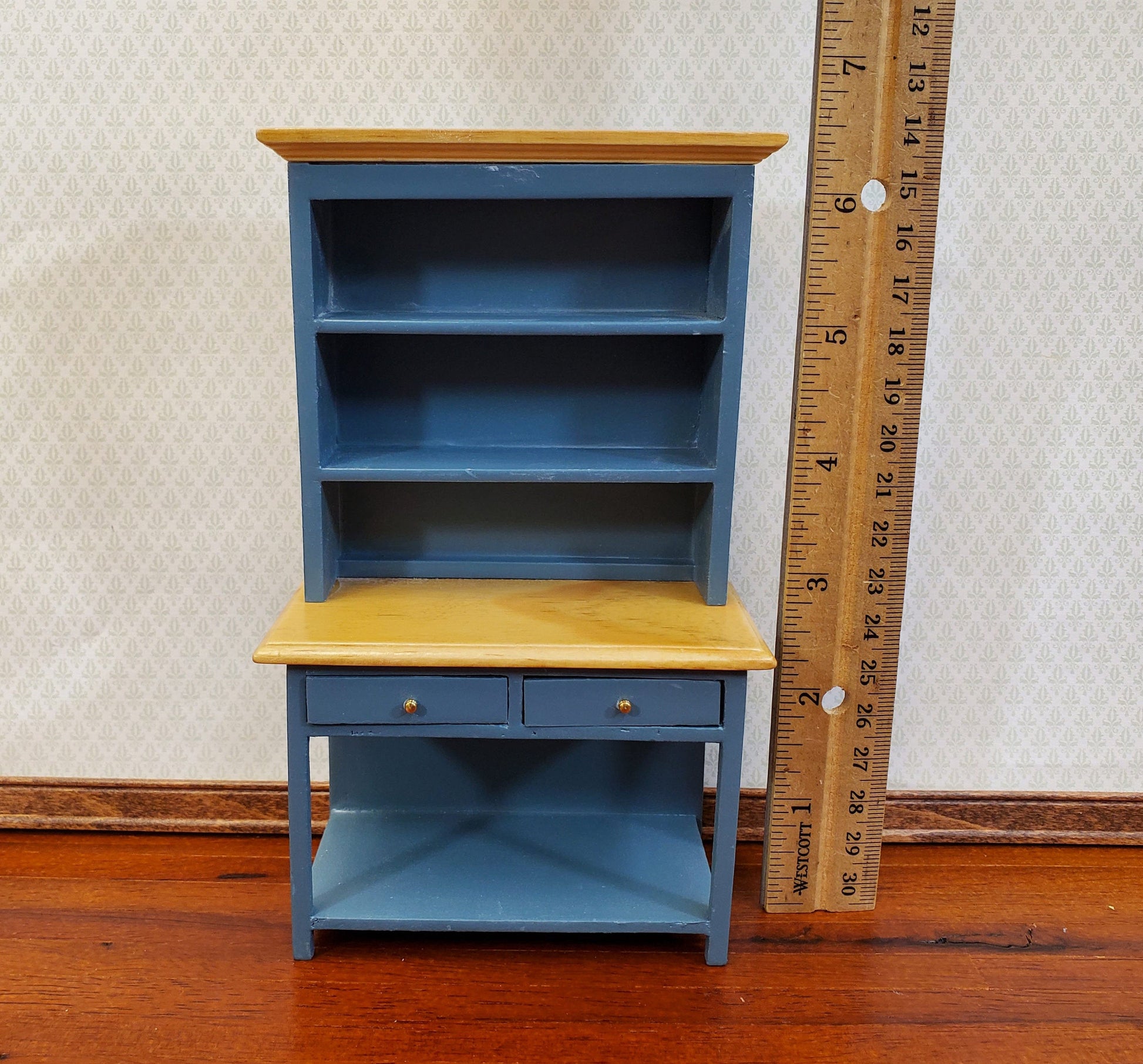 Dollhouse Kitchen Hutch Cabinet Cupboard 1:12 Scale Blue Gray Finish