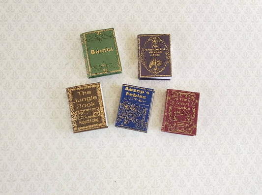 Dollhouse Miniature Book Set x5 Children's Classics 1:12 Scale (blank inside)