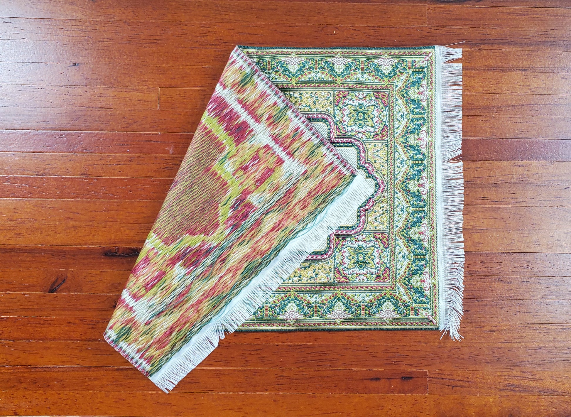 Dollhouse Rug Woven Fabric Gold and Green Victorian Style 1:12 Scale Miniature