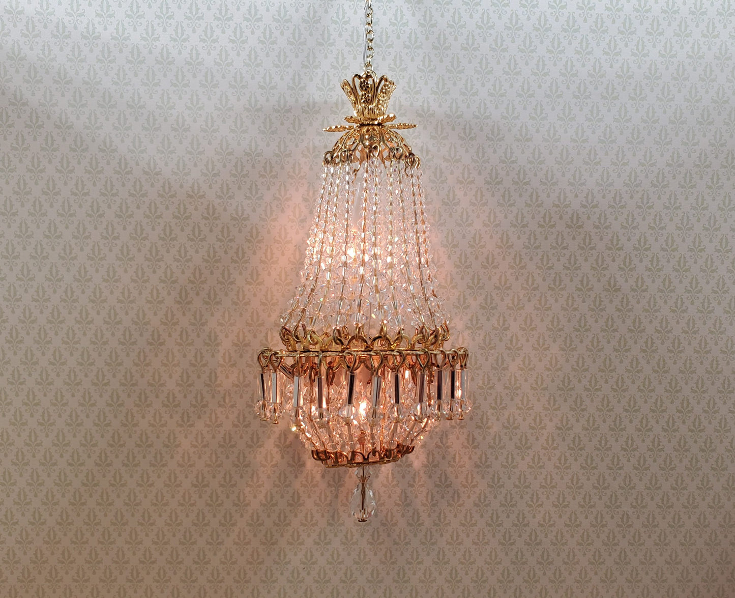 Dollhouse Crystal Chandelier "Chloe Deluxe II" Real Glass 12 Volt 1:12 Scale