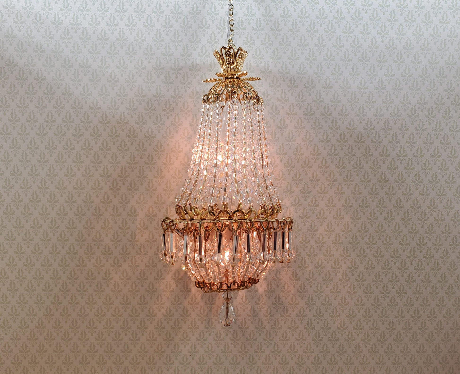 Dollhouse Crystal Chandelier "Chloe Deluxe II" Real Glass 12 Volt 1:12 Scale