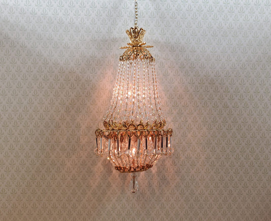 Dollhouse Crystal Chandelier "Chloe Deluxe II" Real Glass 12 Volt 1:12 Scale