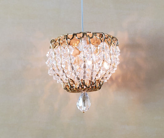 Dollhouse Crystal Ceiling Light Flush Mount Real Glass 12 Volt 1:12 Scale Miniature