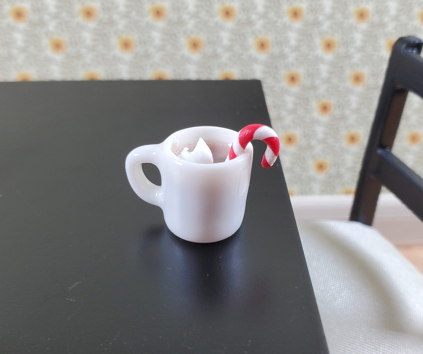 Dollhouse Hot Cocoa Mug with Candy Cane and Whip Cream 1:12 Scale Miniature Food