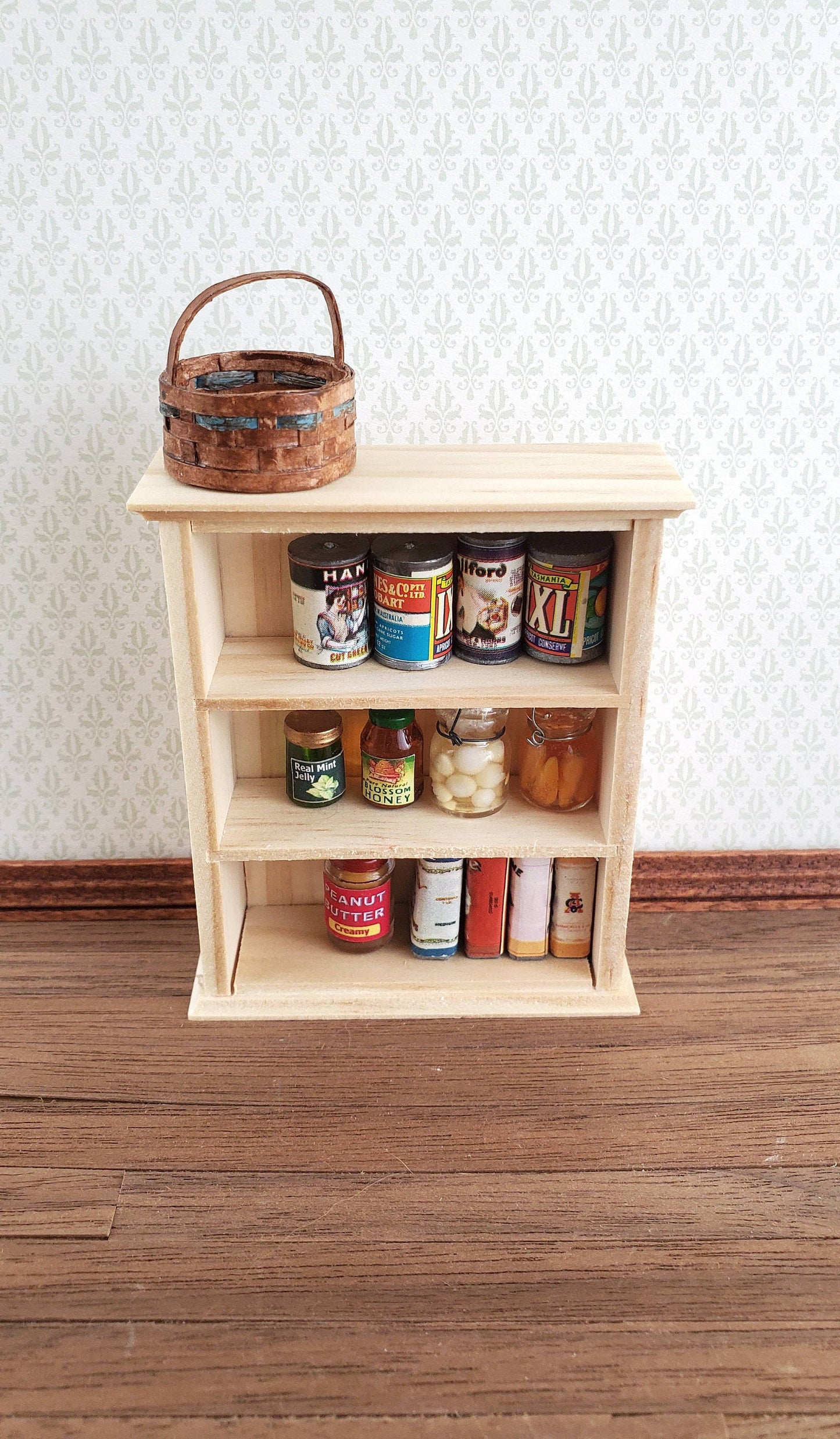 Dollhouse Miniature Hanging Shelf or Half Scale Bookcase 1:12 Scale Furniture Barewood