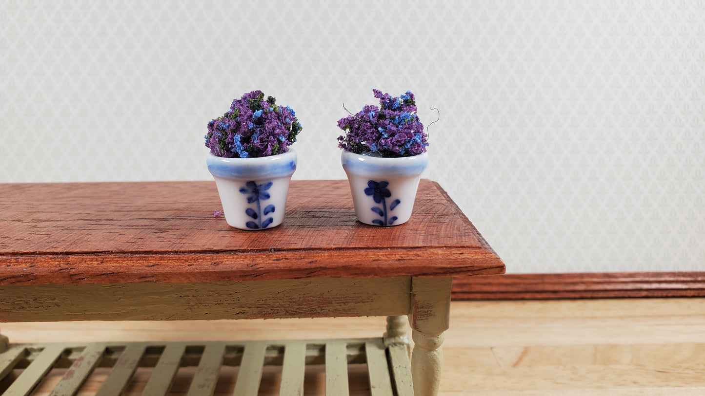 Dollhouse Cermaic Planter Blue & White Set of 2 Small 1:12 Scale Miniature