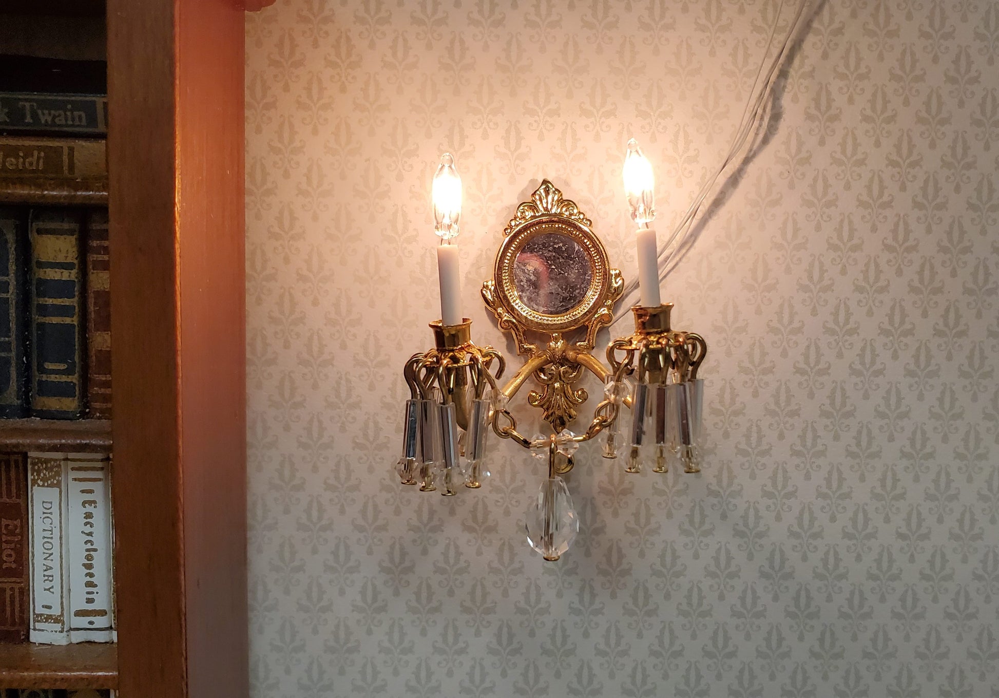 Dollhouse Double Crystal Candle Sconce 12 Volt 1:12 Scale Miniature Handmade