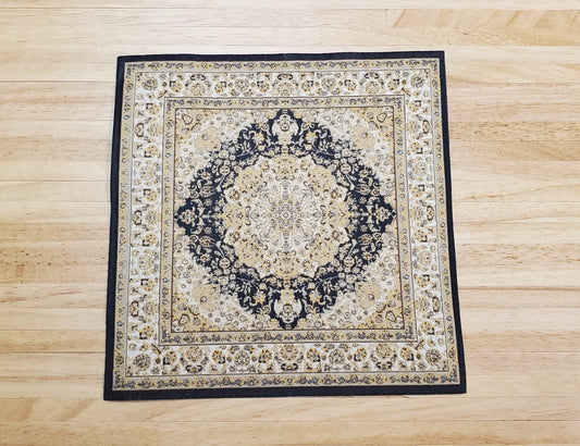 Dollhouse Fabric Rug Square Persian Style Black Gold 1:12 Scale Miniature Carpet