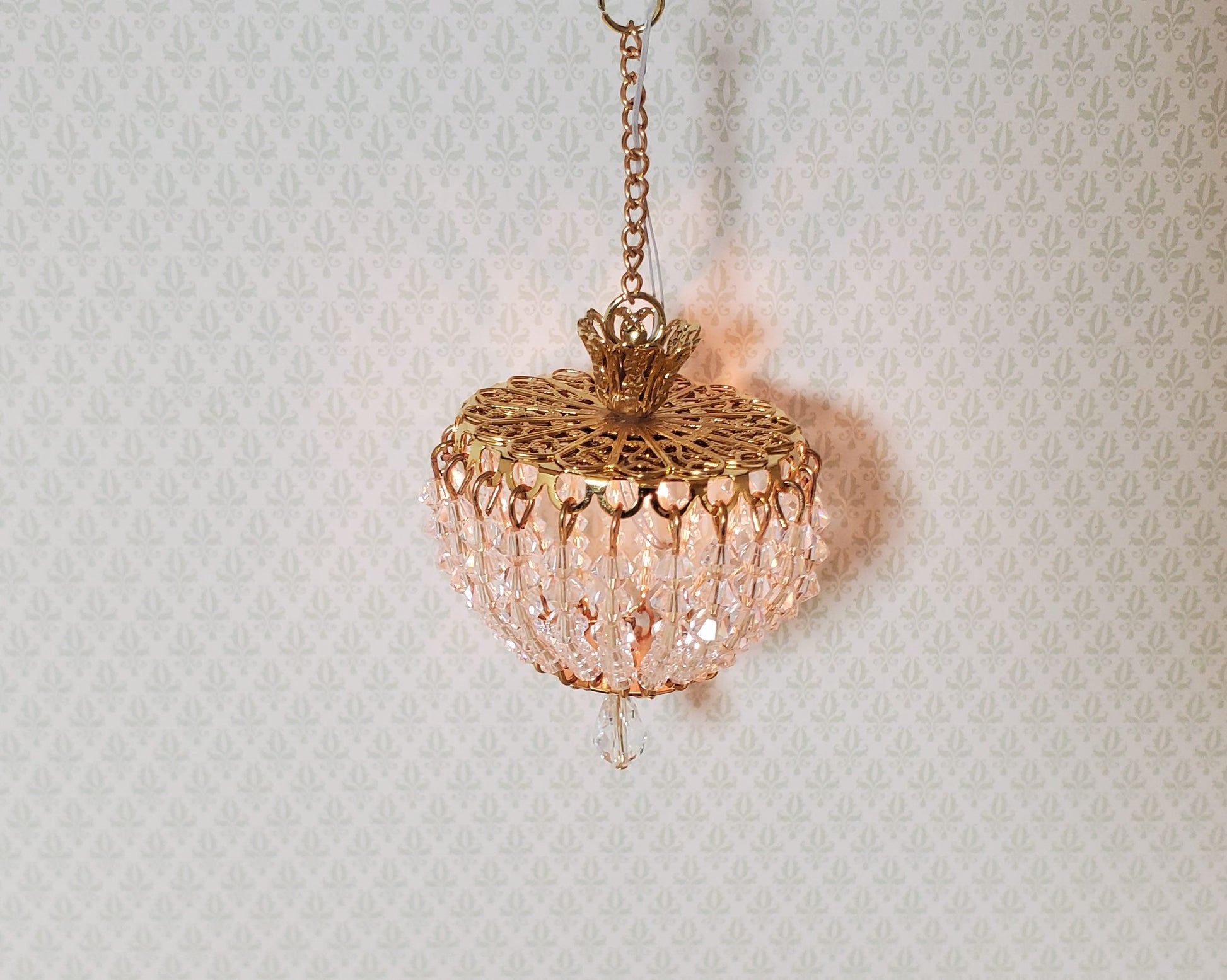 Dollhouse Crystal Ceiling Light Large Real Glass 12 Volt 1:12 Scale Miniature