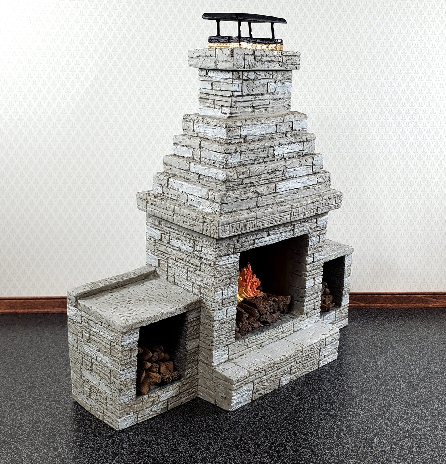Miniature Fireplace Large Outdoor Modern "Stone" Style 1:12 Scale Dollhouse
