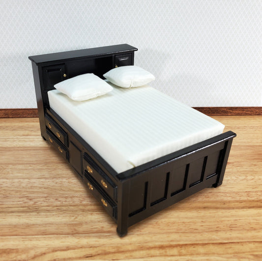 Dollhouse Captain's Bed with Drawers Double Black Finish 1:12 Scale Bedroom Furniture
