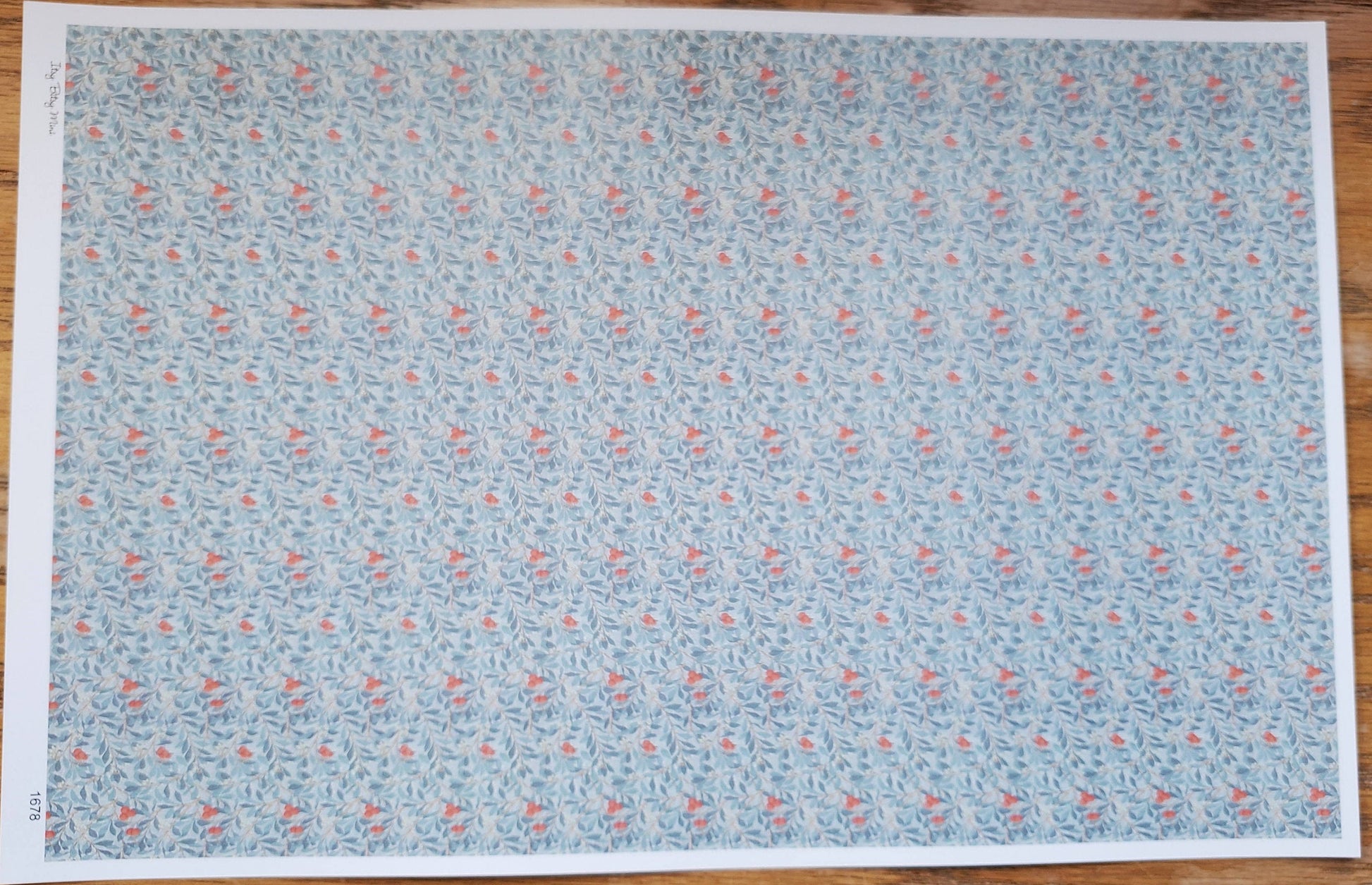 Dollhouse Wallpaper Leaves & Fruit Blue/Gray and Orange 1:12 Scale Itsy Bitsy